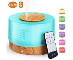 Hianjoo Diffuseur dHuile Essentiel 500ml, Humidificateur dair Ultrasonique Silencieux Brume Fraîche Arôme Parfum Electrique 7 Couleurs avec APP pour Chambre, Bureau, Salon, SPA, Yoga, Massage