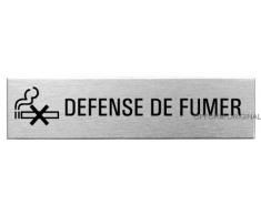 OFFORM Plaque de porte en acier inox brossé, pictogramme "Defense de fumer" 160 x 40 mm No.8619