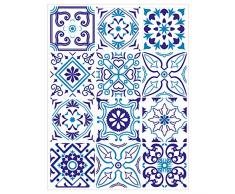 Planche de 12 Stickers Carrelage - Carreaux de Ciment - BLUENIGHT - Dimensions dun Sticker : 10 x 10 cm