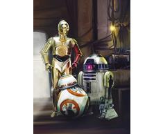 Komar Star Wars Droïdes de Trois R2-D2 C-3PO BB-8 Papier Peint, Vinyle, Multicolore, 4 pièces