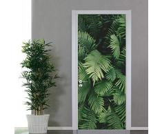 Stickers 3D Porte Poster Feuilles De Plantes Vertes Créatif Papier Peint Porte Trompe LOeil Pour Salon Chambre Décoration De La Maison Stickers Muraux Imperméable Stickers Amovibles 77X200Cm