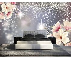 Papier Peint 3d Trompe L'oeil moderne gris et fleurs 415cmX254cm