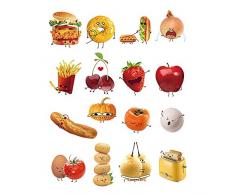 decalmile Stickers Cuisine Aliments Emoji Autocollant Décoration Murale Amovible DIY La Cuisine Salle A Manger Stickers Muraux Deco