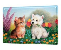 LEotiE SINCE 2004 Plaque en métal emaillee emaillee Scholz Chatons Chien Blumenwiese Amour Poster
