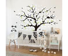 Sayala 3 Pandas Mignons Prune Rouge Fleur Stickers Muraux/Autocollant Arbre mural pour Décorer Chambres denfants, Garderie, Chambre Bebe (Blanc)