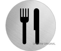 OFFORM Plaque de porte en acier inox brossé, pictogramme"Restaurant" Ø 100 mm No.7511