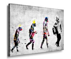 Banksy Evolution – Impression sur toile montée sur châssis, Street Art, Graffiti – Tirage d’art, Toile murale, Peinture murale, Poster, Tableau, Déco Pop Art, Reproduction