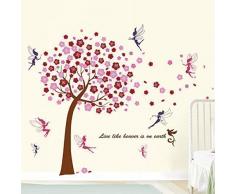 Walplus 1Z-BF2Z-DSE4 Mural Autocollants Combo Ãnorme Rose Arbre Plus Fées - Maison Bureau, Décoration 175cm X 150 cm, PVC, Auto-Adhésif, Multicolore