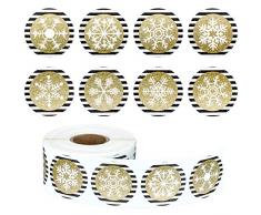 Outus 800 Pièces Autocollants Flocon de Neige de Noël Autocollants de Noël Noir et Or Étiquettes Rondes Flocon de Neige pour Les Décorations de Vacances de Noël