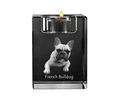Bouledogue français, Chandelier en cristal, bougeoir avec un chien, souvenir, édition limitée