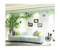 Asvert Sticker Mural Acrylique 3D Arbre avec Oiseaux pour Decoration de Maison (Vert Gauche)