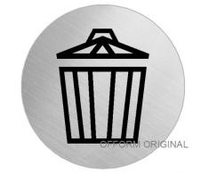 OFFORM Plaque de porte en acier inox brossé, pictogramme "Poubelle" Ø 100 mm No.7555