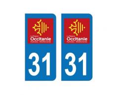 Zone-Stickers 2 Autocollants Plaque Immatriculation 31 Occitanie Haute-Garonne - Arrondis