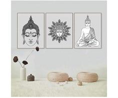 caomei Sitting Buddha Art Print and Poster Wall Pictures 3 Pieces Buddha Canvas Poster Prints Home Decoration -50cmx70cmx3 (no Frame)