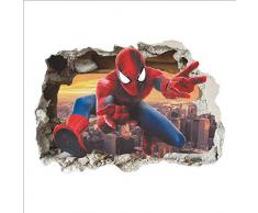 Kibi Stickers Muraux Spiderman 3D Effect Autocollants Chambre Decor Décoration Sticker Adhesif Mural Géant Répositionnable Stickers Muraux Enfants Spiderman