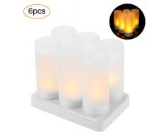 mewmewcat Bougies LED Decoration Photophore Bougies Chauffe-Plat Rechargeables sans Flammes de Scintillement de LED avec Les Gobelets Chargeant la Base Jaune Charge 4PCS / 6PCS / 12PCS
