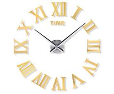Yosoo DIY Horloge Murale design géant 3D Miroir autocollants mural Horloge silencieuse Décoration de Chambre Salon avec chiffres romains Or