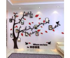 Alicemall Stickers Autocollants Muraux Amovibles 3D en Acrylique Arbre avec des Branches Incurvées et des Cadres de Photo et des Oiseaux (Arbre avec Feuilles Rouges)