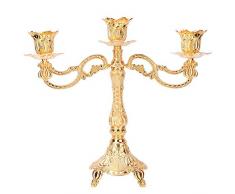 Hilitand Chandelier Bougeoir en Métal Candélabre à 3 Branches de Style Européen Classique Chandelier Couleur Doré pour Dîner Mariage Décoration de la Maison (Doré-2)