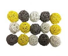 Anjing Lot de 15 Boules en rotin pour décoration de Mariage ou de baptême Gris/Jaune/Blanc