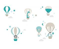 lovely label Stickers muraux pour Chambre Enfant Lot de 33, montgolfière & Animaux - Autocollants pour Chambre de bébé - Décoration Murale Taupe & Vert