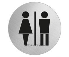OFFORM Plaque de Porte en Acier INOX brossé, Pictogramme Toilettes Hommes & Femmes, Ø 100 mm No.7704