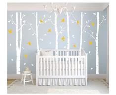 BDECOLL Stickers Arbre /6 Grands bouleaux et Oiseaux pour décoration de Chambre, Blanc/Chambre Bebe