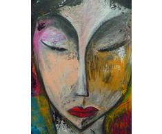"Songe". Visage de femme à la peinture sur toile. Art, tableau, décoration.
