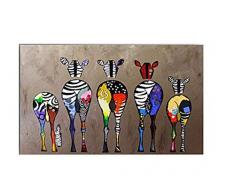 XIANRENGE Peinture À lhuile Peinte À La Main sur Toile,Animal Zèbre Coloré Tableau Abstrait Peinture,Grand Mur Moderne Art Pop Photos,pour Le Salon Restaurant Porche Maison,40×60Cm Carré
