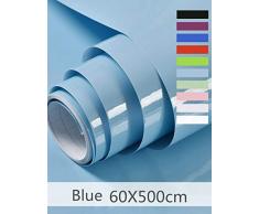 Hode Papier Adhesif pour Meuble Cuisine Porte Mur Stickers Meuble Vinyle Decoratif Autocollants Meuble Rouge avec des Paillettes 60X300cm (Bleu Clair)