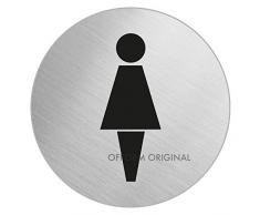 OFFORM Plaque de porte en acier inox brossé l Pictogramme "Toilettes Femmes", Ø 100 mm No.7705