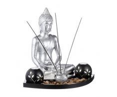 Coffret ZEN Statuette Bouddha H 36cm sur un plateau en bois avec photophores, porte-encens, cailloux etc...