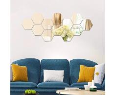 Valeny 12 Pièces Miroir Mural Décalque Autocollant Miroirs Muraux Stickers Géométriques Hexagone Autocollant Mural pour Maison Salon Chambre Décor Art DIY (20 * 17cm)