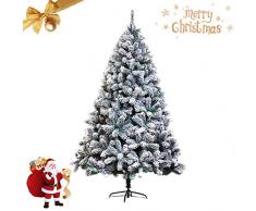 Floqué Matière PVC Sapin De Noël Artificiel, 150cm 5ft, 400 Branches, Premium Blanc Effet De Neige Arbre De Noël Charnière Non éclairé Complète De L’arborescence Avec Support En Métal -150cm(5ft)