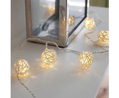 Lights4fun Guirlande Lumineuse LED à Piles avec 16 Boules Blanc Chaud en Rotin Tressé