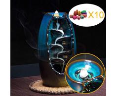 Lisaion Brûleur dencens en céramique pour aromathérapie - Odeur de Four aromatique - pour la Maison ou Le Bureau - Artisanat - Porte-encens avec 10 cônes