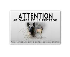 Pets-easy Plaque Attention au Chien Malinois Noir