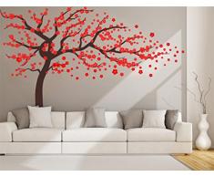 Autocollant mural Rocwart - Motif darbre en fleurs - Décoration murale amovible pour salon ou chambre denfant - En vinyle - 180 x 120 cm - Marron et rouge, vinyle, Brown+red, 180x120cm