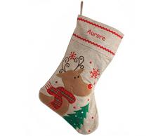 Amikado Chaussette de Noël Renne du père Noël en Lin personnalisée dun prénom
