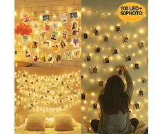 10M 100LED Guirlande Lumineuse Interieur Photo Chambre LED, Decoration Chambre, Porte Photo Mural, Guirlande Photo (50 Clips & 20 Clou)