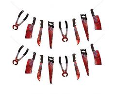 ZERHOK 2 PCS Décoration de fête Halloween Bannière Décoration dhorreur Lame sanglante Guirlande de Torture Couteau de Boucher Ciseaux Pince à saigner