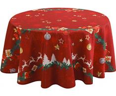 Le linge de Jules Nappe Anti-Taches Noël Rouge - Taille : Ronde diamètre 160 cm