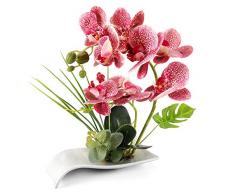 Yobansa Décoratif Real Touch Faux Orchidée Bonsaï Fleurs Artificielles avec Imitation Porcelaine Pots De Fleurs Phalaenopsis Fleurs Arrangements pour La Décoration De La Maison (Pink)