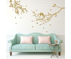 Stickers autocollants Décoration murale Motif oiseaux et arbre Small or