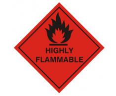 Panneau de danger - Autocollant hautement inflammable (Diamant) 100x100mm - Highly Flammable