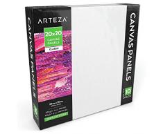 Arteza Toiles à Peindre Coton Entoilé – 10 Panneaux 20x20 cm (280GSM) de Toile Blanche Grand Format en Carton Toilé/Idéal Peinture à Huile/Gouache/Acrylique/Materiel de Dessin et Art/Tableau Enduit