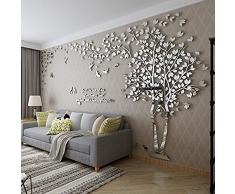 DIY 3D Énorme Arbre de Couple Stickers Muraux Cristal Acrylique Décorations murales Autocollants Décoratifs Accueil Décorations Arts (L, Argent, Gauche)