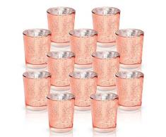 LA BELLEFÉE 12 Bougeoirs en Verre Photophores pour Bougies Chauffe-Plats à LED et Bougies Votives pour Déco Mariage Anniversaire et Fête, Or Rose