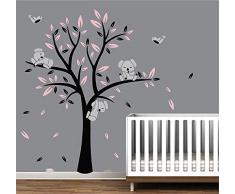 AIYANG Koala Arbre Enfant Arbres en pépinière mur autocollants pour bébé mignon oiseaux koalas mur art Décoration de Chambre Bébé (Black,Pink)