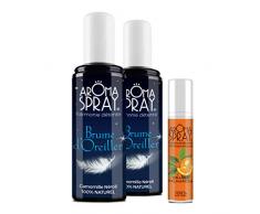AROMA SPRAY - DUO BRUME DOREILLER + 1 flacon voyage 10ml offert - Spray dAmbiance - Aromathérapie - Sommeil - Relaxant - Calmant - Huiles Essentielles 100% pures et naturelles - 200 ml + 10 ml